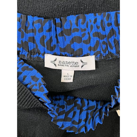 Nanette Lepore Black Sweater Blouse LG Cobalt Blue Leopard Balloon Sleeves NWT - Picture 4 of 10